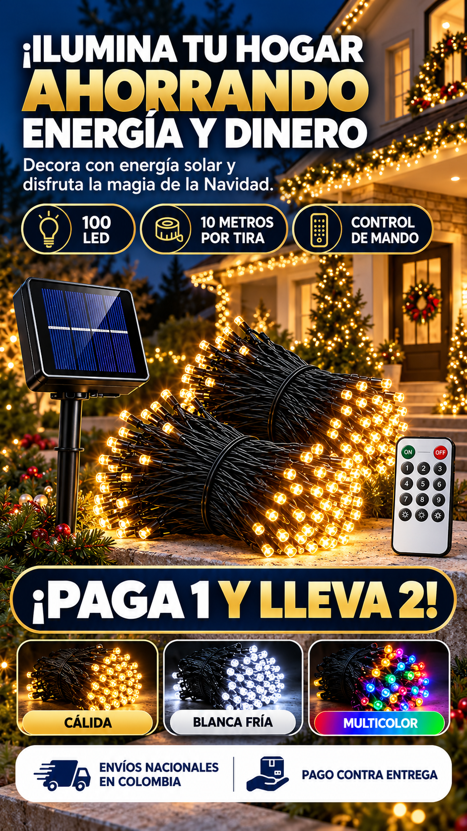 Luces Navideñas Con Panel Solar - Compra 1 y Recibe 2 (20 Metros)
