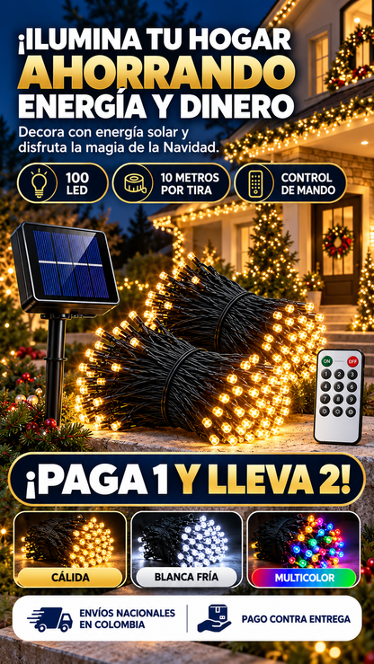 Luces Navideñas Con Panel Solar - Compra 1 y Recibe 2 (20 Metros)